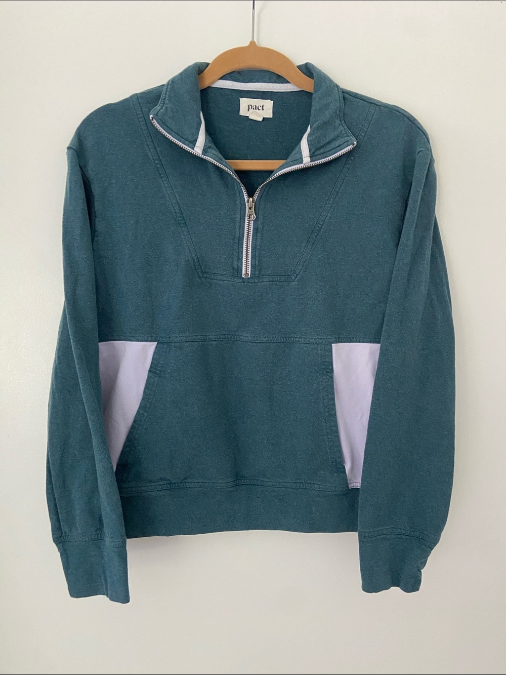 Pact Organic Cotton Quarter-Zip Pullover with Lilac Panels